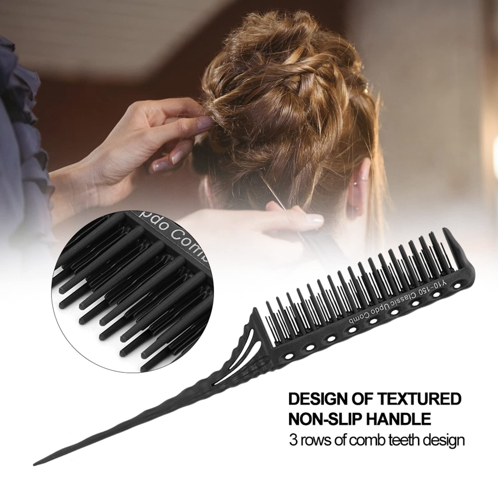 Haosie Tail Comb, 3 Rows of Teeth ABS Parting Comb, Pin Tail Comb Suitable for Hair Salon Use (Black), Standard - Image 3