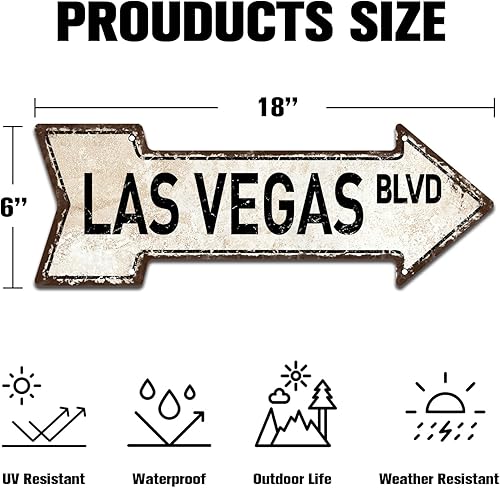 Miniatura 3 de Mukuko Las Vegas Blvd - Letrero de aluminio de aluminio dorado rústico, 6 x 18 pulgadas, arte decorativo de pared para cocina, comedor, cueva de