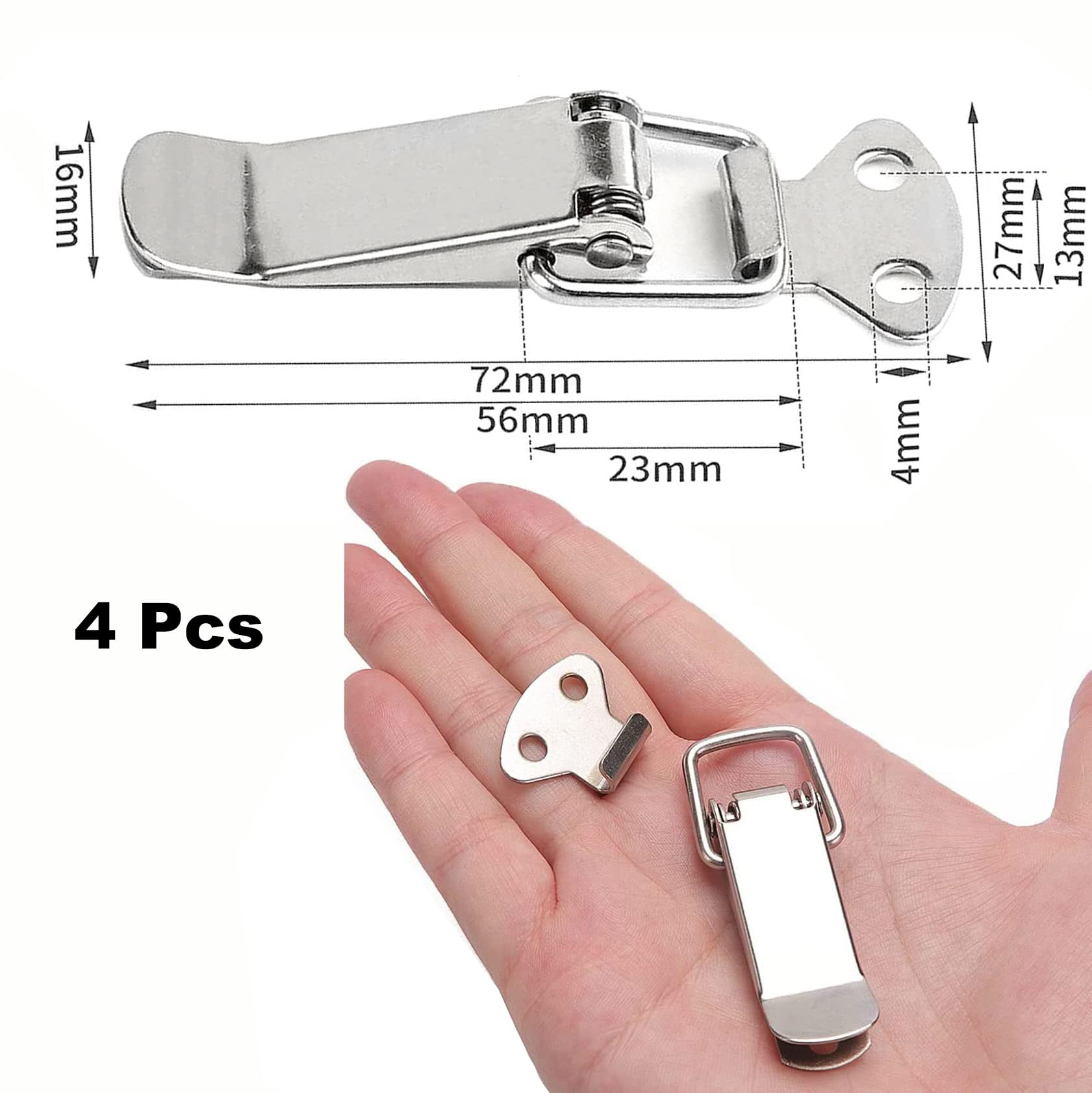 TOP-VIGOR 4Pcs Stainless Steel Tension Clasp, 57mm Lever Clasp Spring Loaded Toggle Latch Hasps - Image 2