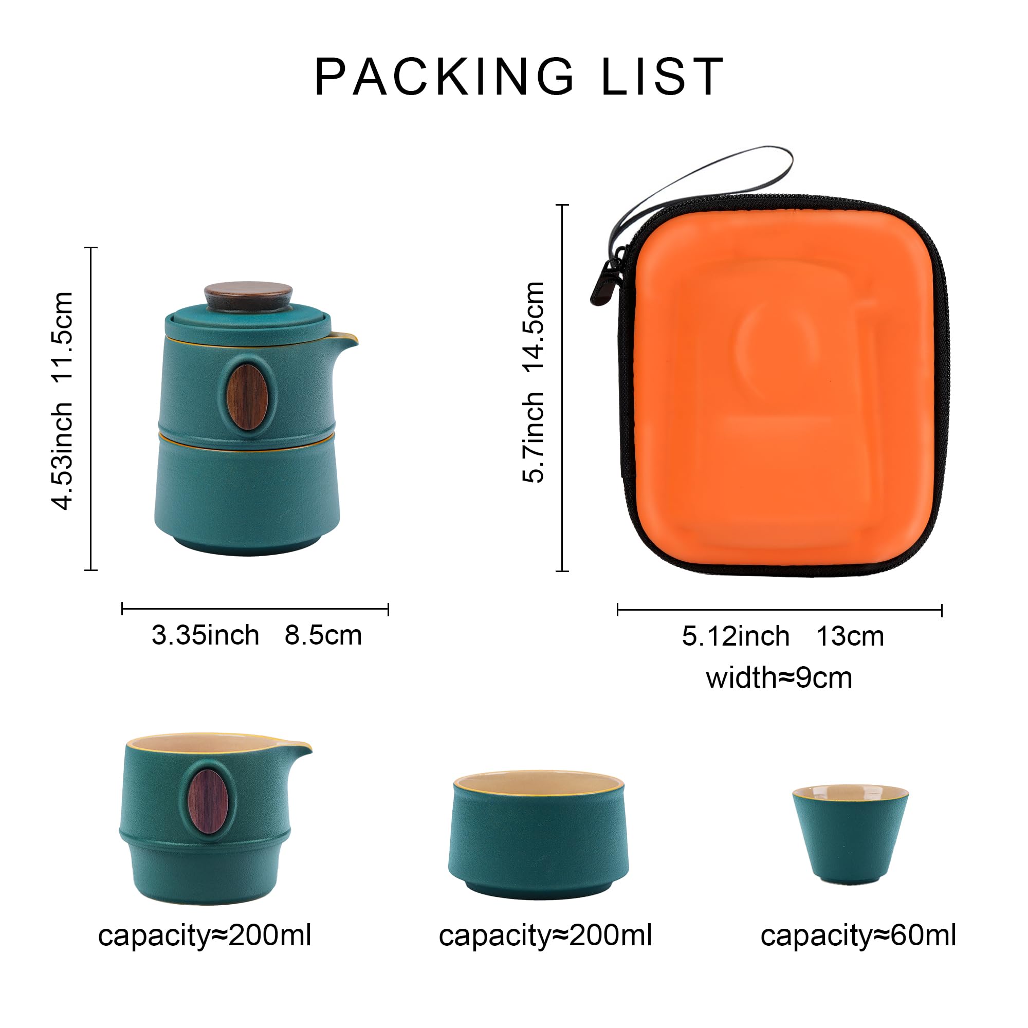 fanquare Set da Tè da Viaggio Portatile con Custodia Teiera Kung Fu Cinese in Porcellana Verde con Infusore Mini 1 Teiera 3 Tazze per Esterni