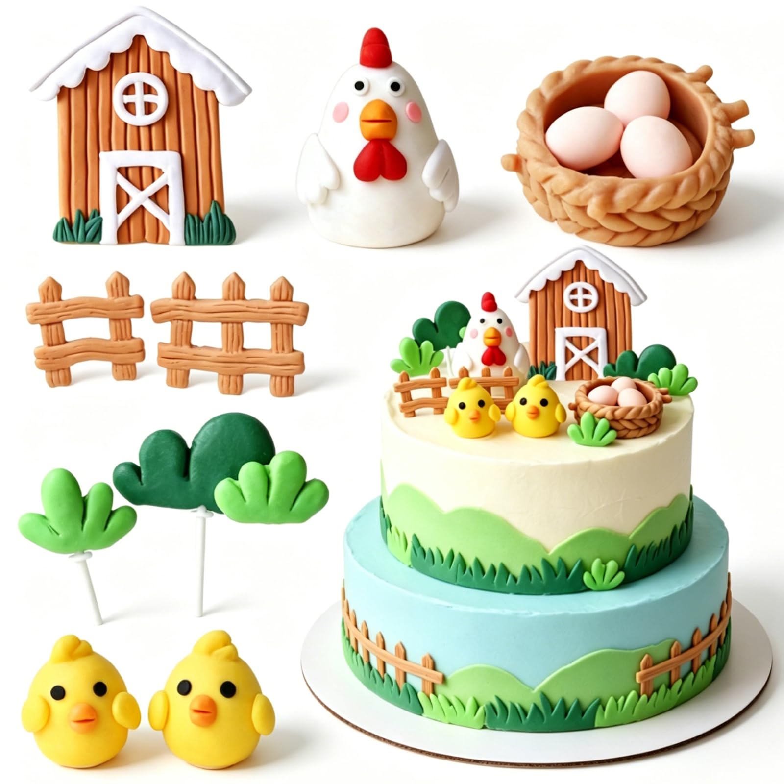 Farm Cake Decorations Chicken Cake Topper Chick Egg Decor