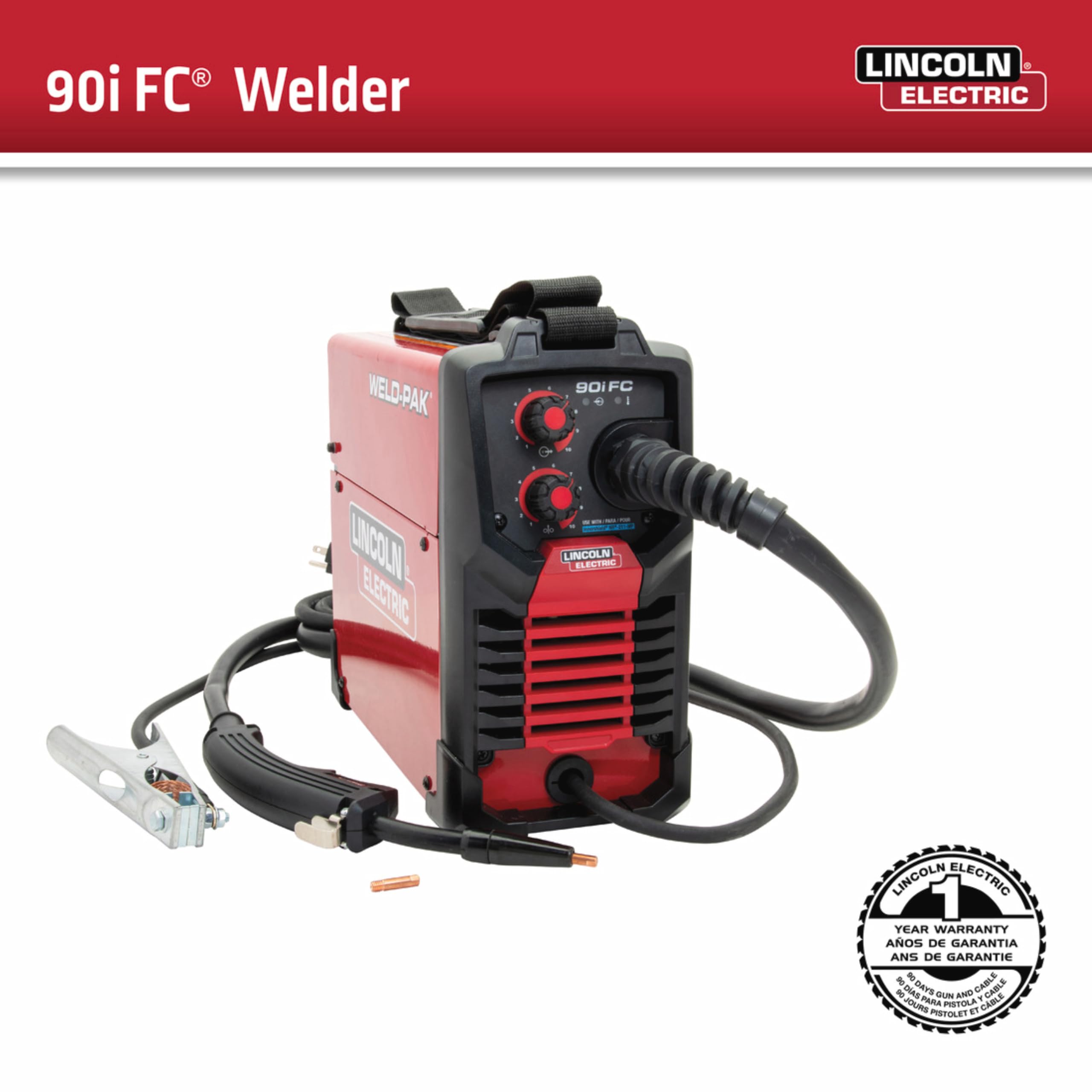 Lincoln Electric 90i FC Flux Core Wire Feed Weld-PAK Welder, 120V Welding Machine, Portable w/Shoulder Strap, Protective Metal Case, Best for Small Jobs, K5255-1 — Amazon image 2