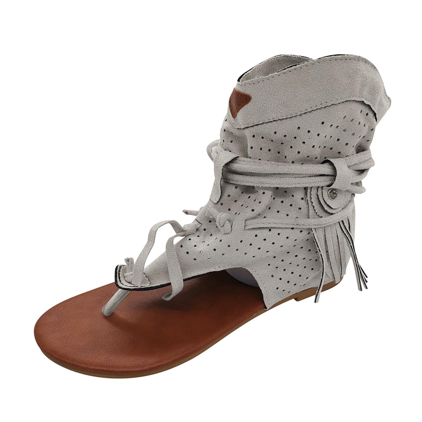 Sandales Femme Plates Tongs Roman Lacets Franges Bohême Chaussure Femme Été Bout Ouvert Flat Flip Flops De Plage Décontracté Mode Indiennes Elégante Confortable Rétro Pantoufles Clip Toe