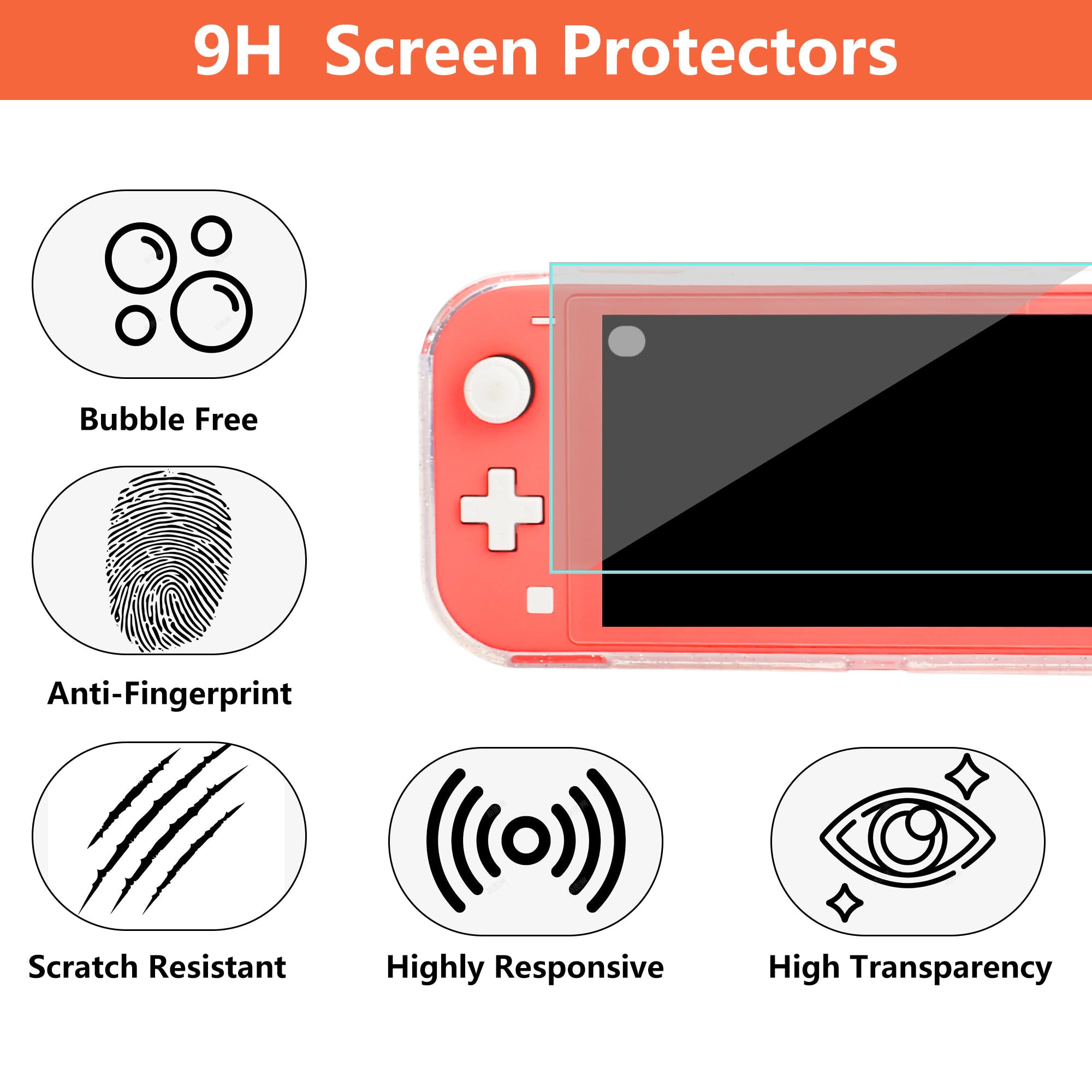 GLDRAM Custodia da trasporto rosa per Nintendo Switch Lite, custodia da viaggio portatile con 8 slot per schede di gioco, kit di accessori 4 in 1 con guscio protettivo in TPU trasparente glitterato
