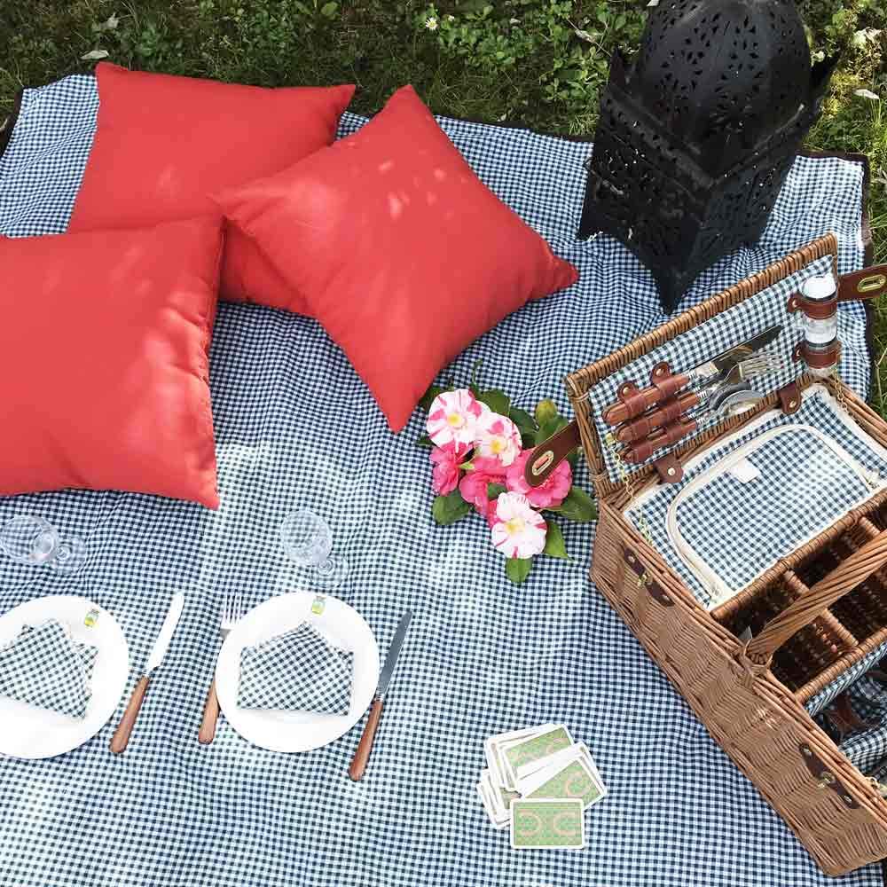 Les Jardins de la Comtesse - Cestino da Picnic Saint-Germain Verde - Vimini Natural - Completo/4 Pers - Scomparto Isotermico - Piatti in Ceramica/Bicchieri da Vino - Tessuto Marrone - 46 x 36 x 24 cm