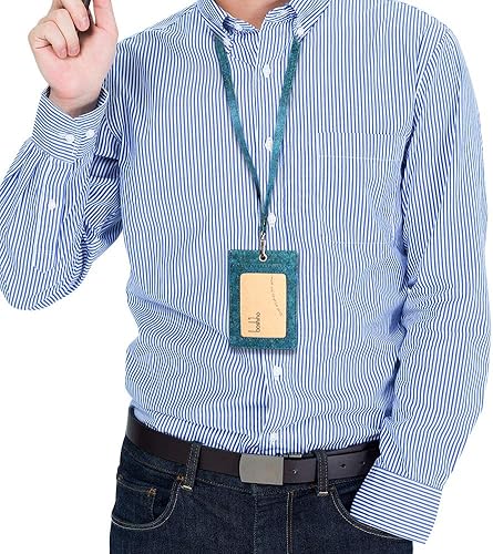 Miniatura 7 de Boshiho. Funda vertical, de piel, para tarjeta de identificación con cordón resistente., Corcho