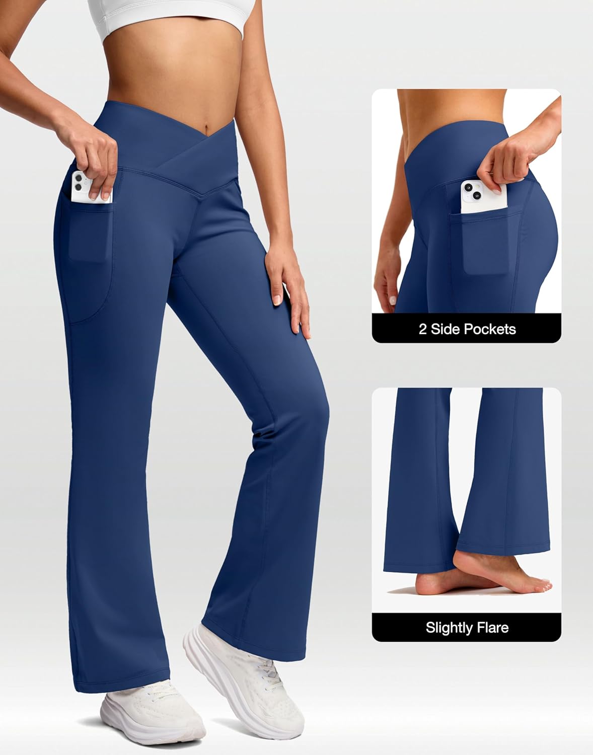 SANTINY Women's Fleece Lined Pants with Pockets Crossover Yoga Pants 28.5"/30.5"/32" Thermal Warm Flare Leggings for Women - Image 6