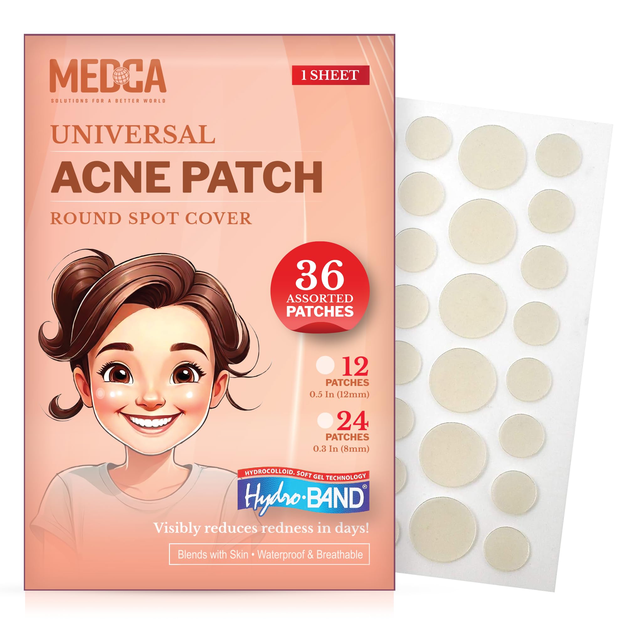 MEDca Acne Patches for Face - Hydrocolloid Bandages (36 Count) Pimple Patches for Face in 2 Universal Sizes, Acne Spot Treatment Care for Face & Skin Spot Patch Conceals Zits, Acne and Blackheads