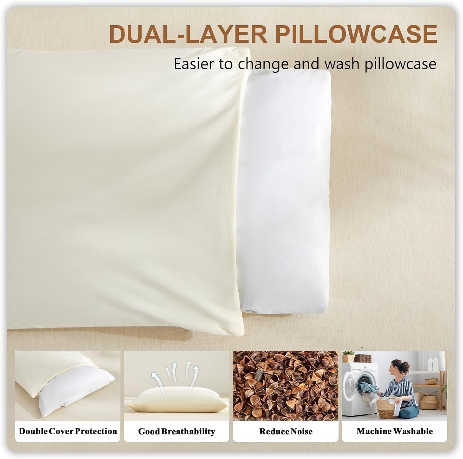 Organic Buckwheat Pillow for Sleeping with Dual-Layer Pillowcase and Extra Tartary Buckwheat Hulls, Adjust Height and Firmness, Neck Support Pillow for Back and Side Sleepers 14"x20" - Image 5