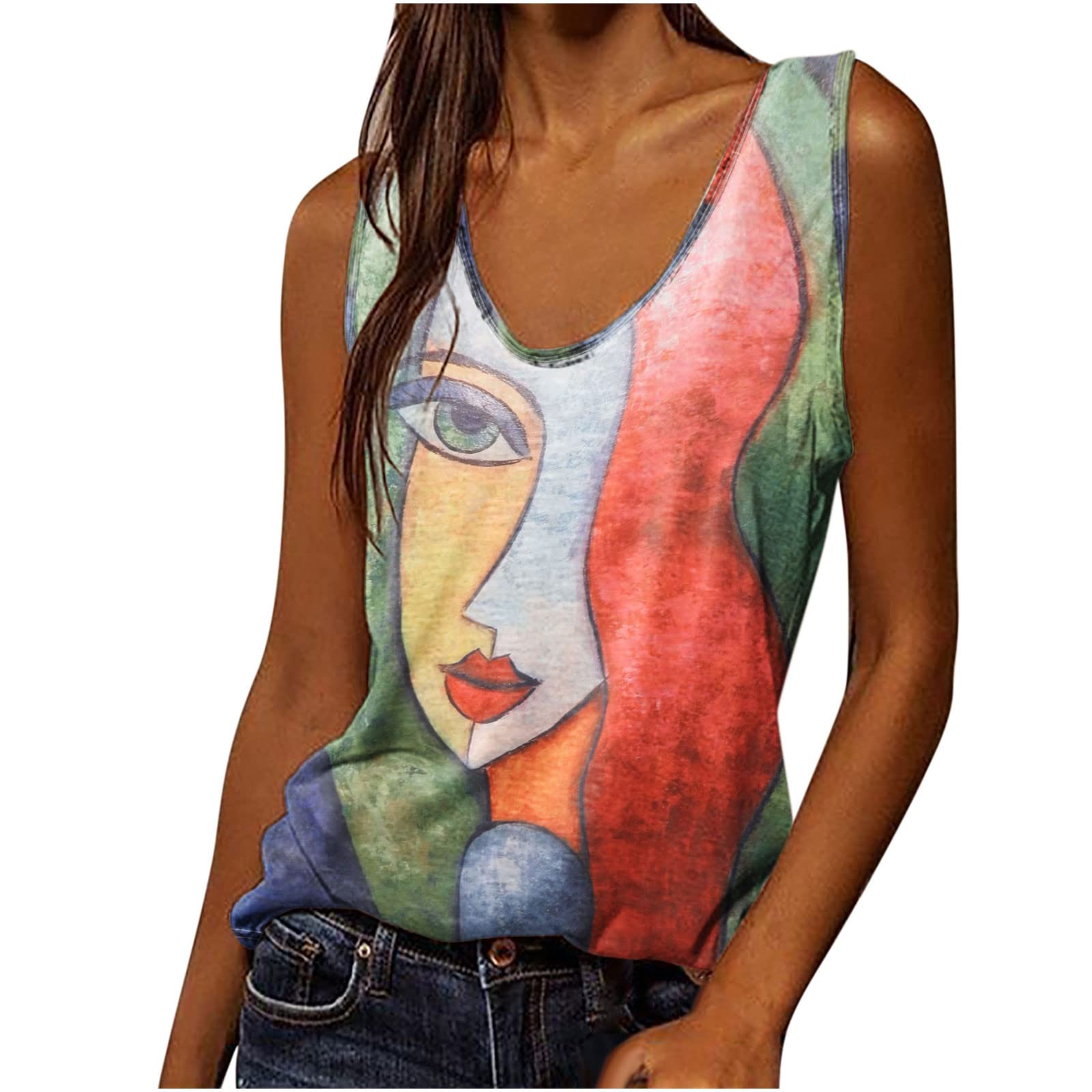 NUSGEAR 2022 Mujer Camiseta sin Manga Verano impresión Chaleco Suelto Cuello en V Camisola Fashion Moda Casual Tanktop Tank Holder Chaleco Top Ropa Interior Camisa Blusa T Shirt tee