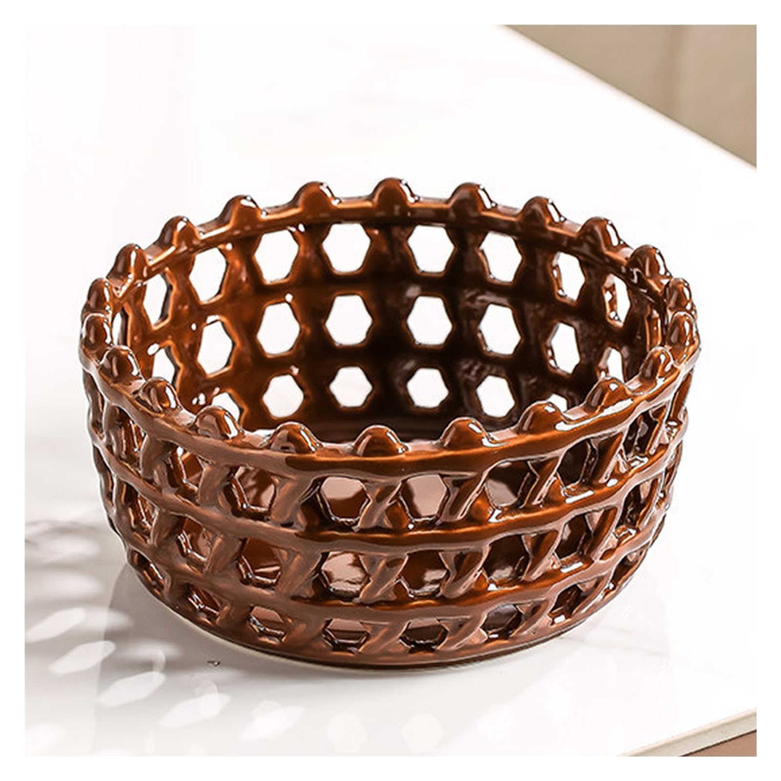XCSDEW Ceramic Fruit Basket,Hollowed-out Snack Tray,Nut Storage Box,Suitable for Hotel Lobbies and Living Room Coffee Tables(Color1)