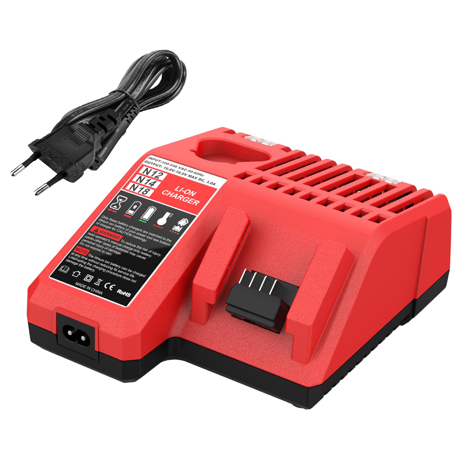 Energup 12V/18V Cargador para Milwaukee Cargador Batería 12V-18V 48-11-1815 48-11-1811 48-11-1820 48-11-2401 48-11-2402