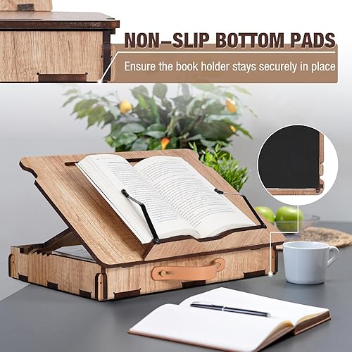 Miniatura 6 de Soporte para libros con almacenamiento, soporte para libros multiángulo para leer en la cama, soporte para libro de regazo con bandeja organizadora