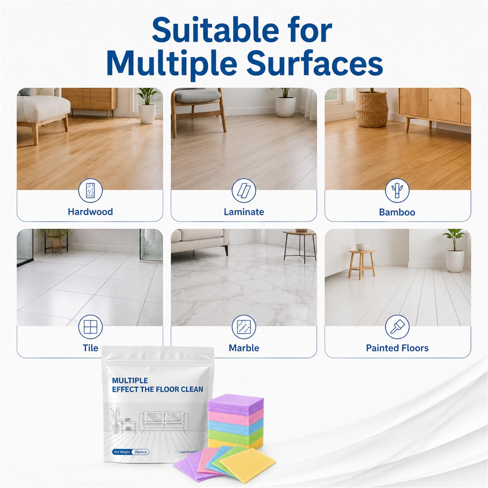 Multi-Effect Floor Clean Tablets, Floor Cleaning Tablets Multi-surface Cleaner, Multiple Effect the floors Clean, No-Rinse, Concentrated Floor Cleaner for Hardwood, Tile (Blue, 100PCS)