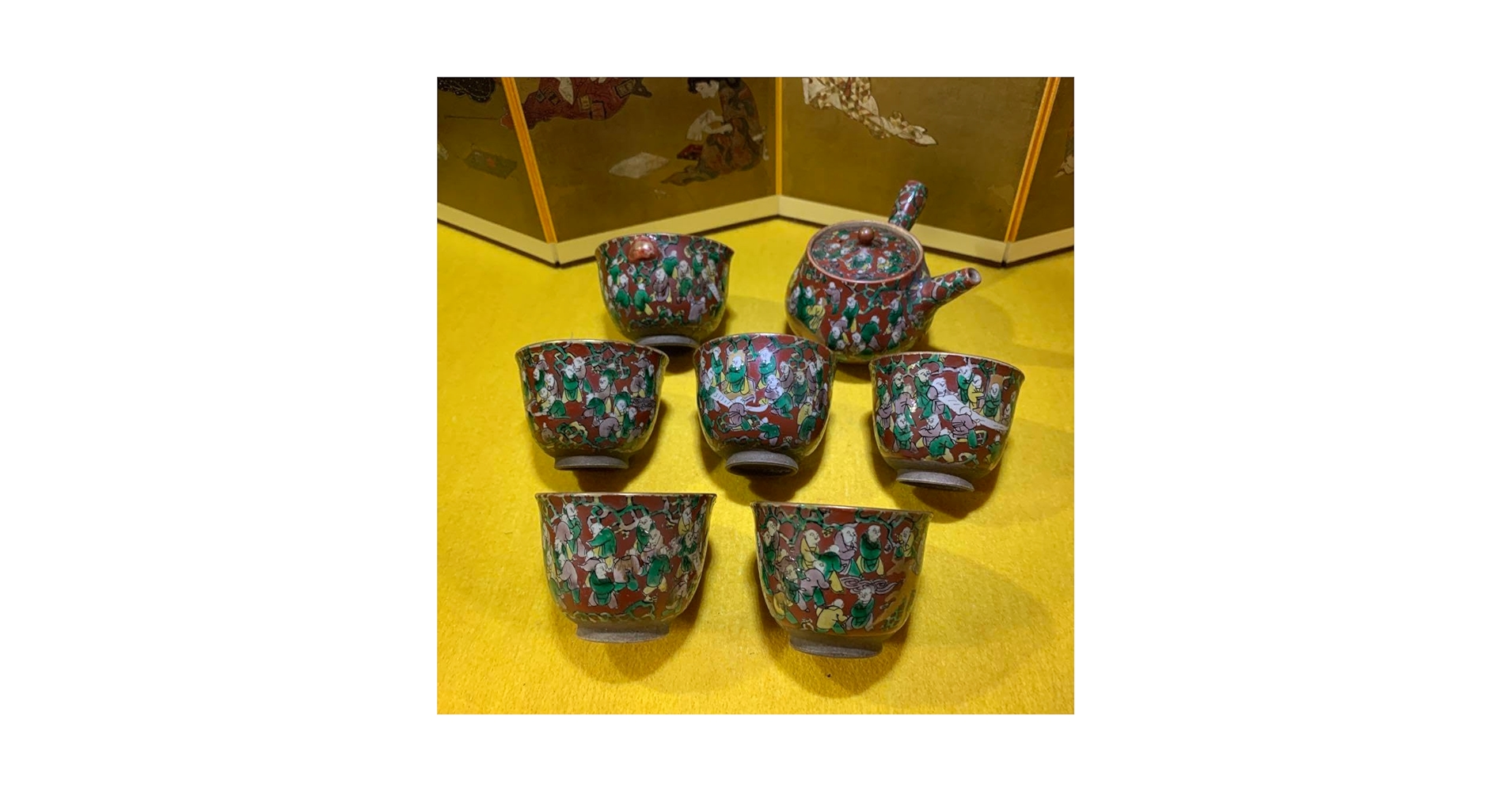 Amazon.co.jp: 青木木米 江戸時代 煎茶器 南画赤絵煎茶碗 煎茶