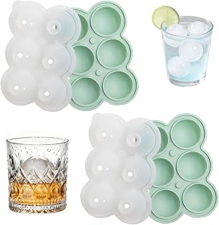 Silicone Ice Canister with Lids, 2 Pack Reusable Ice Cube Tray for Round and Large Ice Cubes, Silicone Ice Mold, Perfect for Cocktails, Whiskey, Drinks, BPA Free