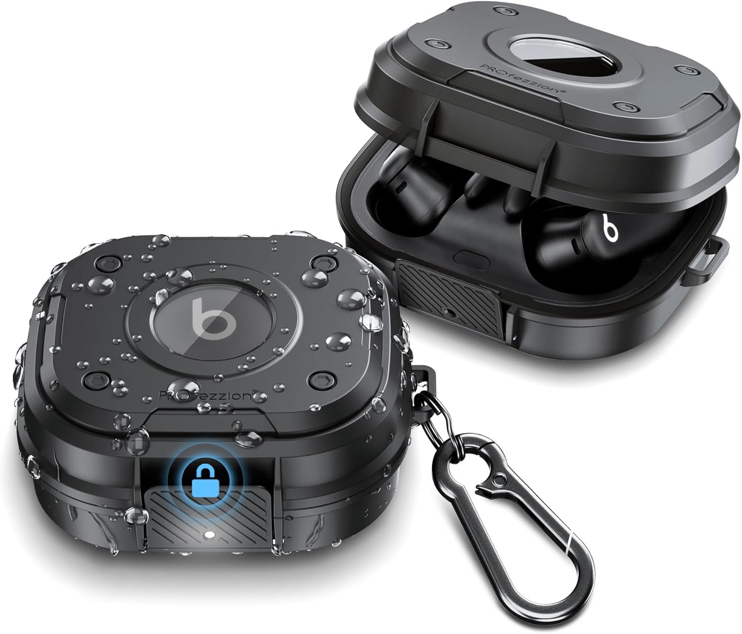 PROfezzion for Beats Powerbeats Pro 2 Case Cover, Heavy Duty Hard Shell Lock Case with Full Coverage and Secure Locking Latch for Power Beats Pro 2 Earbuds - Jet Black (Not for The Powerbeats Pro 1)