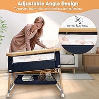 Vista 3 de Cuna para bebé, cuna 3 en 1, cuna mecedora de malla transpirable con cómodo colchón y ruedas, 6 alturas ajustables, fácil de montar y plegable, cuna