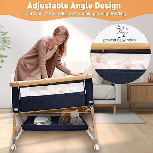 Miniatura 3 de Cuna para bebé, cuna 3 en 1, cuna mecedora de malla transpirable con cómodo colchón y ruedas, 6 alturas ajustables, fácil de montar y plegable, cuna