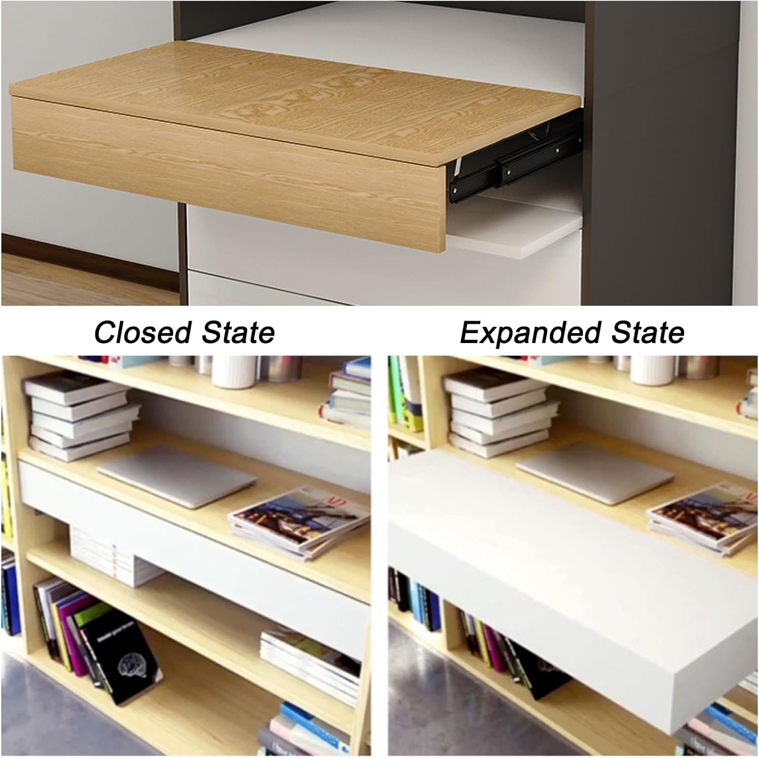 Heavy-Duty Table Extension Rail with Soft-Close Drawer Slides, Hidden Glides for Lift Tables, Ideal for Office, Workbench & Dining Tables