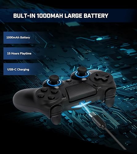Miniatura 4 de TJPD 2 Pack for PS4 Controller, Wireless Controller for PS4ProSlimPC, with 2 Rear Button and 2 USB-C Cable! (Black and Blue)