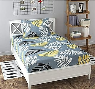 SpangleHomes 300 TC 100% Soft Glace Cotton Elastic Fitted Single Bed Bedsheet with 1 Large Pillow Cover (36 X72X6 inches, ... Price In India
