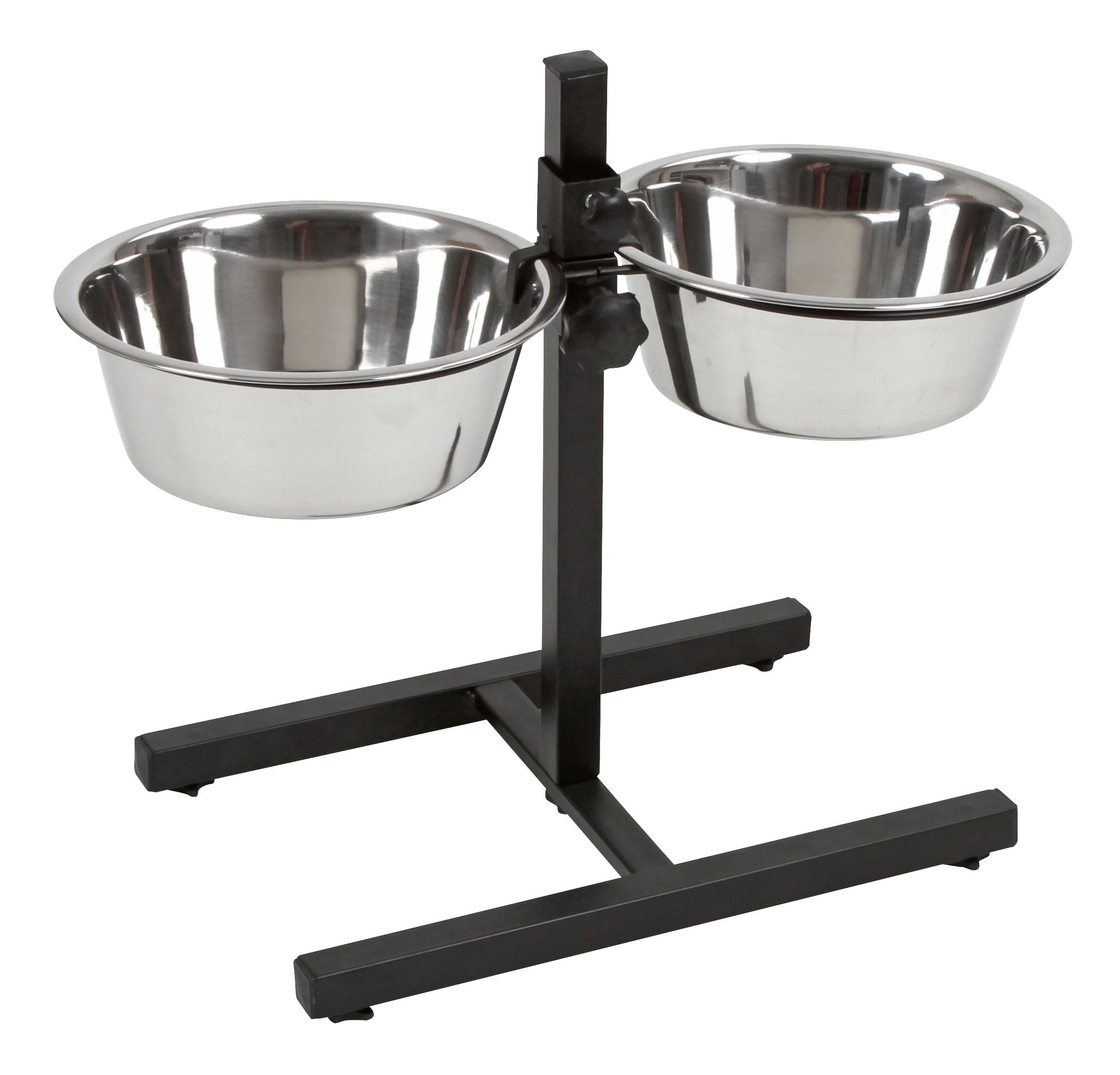 Kerbl Pet Barra de alimentación, comedero, negro, 54x27x43 cm, 2 comederos/2800 ml, estructura de acero, para perros, 2 comederos de acero inoxidable, altura regulable sin escalones, comedero elevado