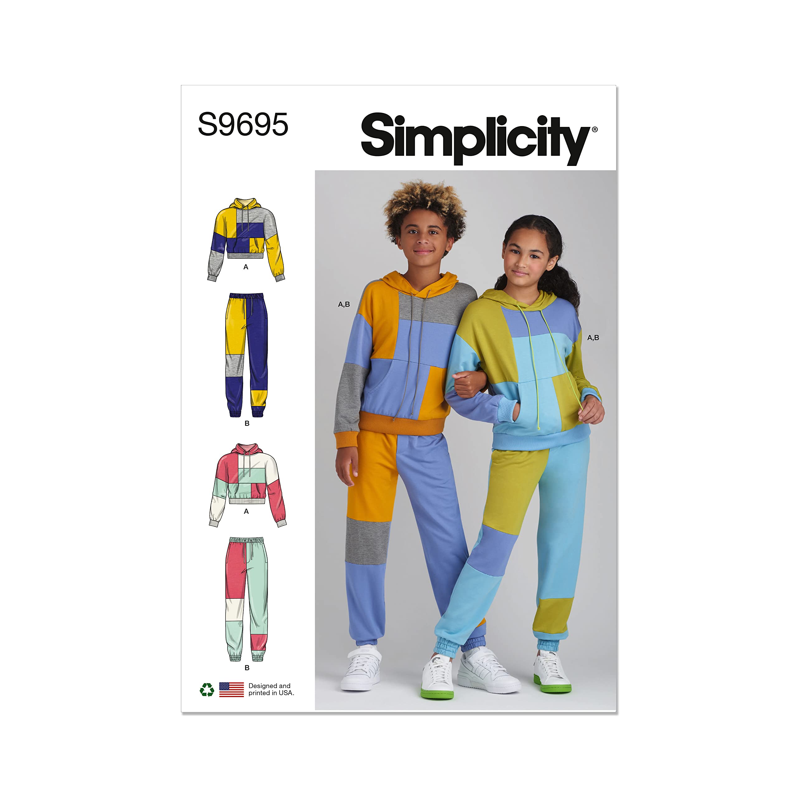 Simplicity SS9695A Girls' and Boys' Hoodie and Jogger Set A (8-10-12-14-16), Multicolour