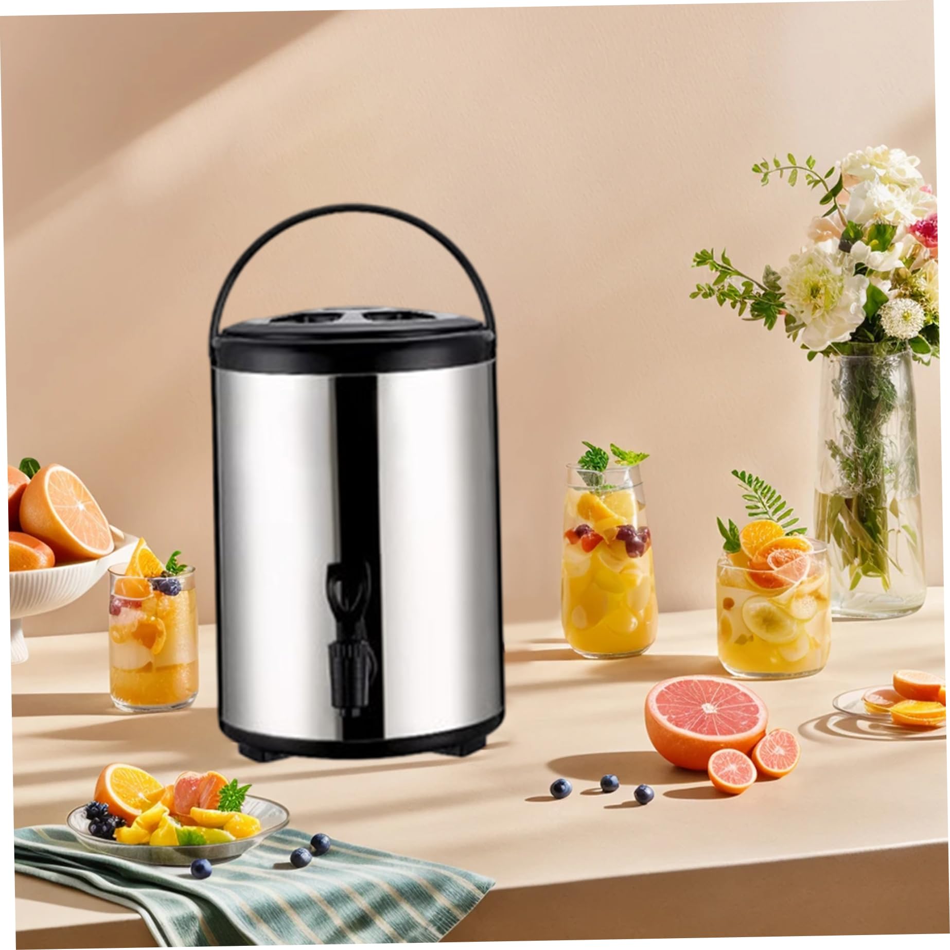 Heißwasserspender, 6 l, isolierte Heißwasserurne mit Wasserhahn und Griff, Teespender aus Edelstahl für Kaffee, Tee, kalte Milch, Saft