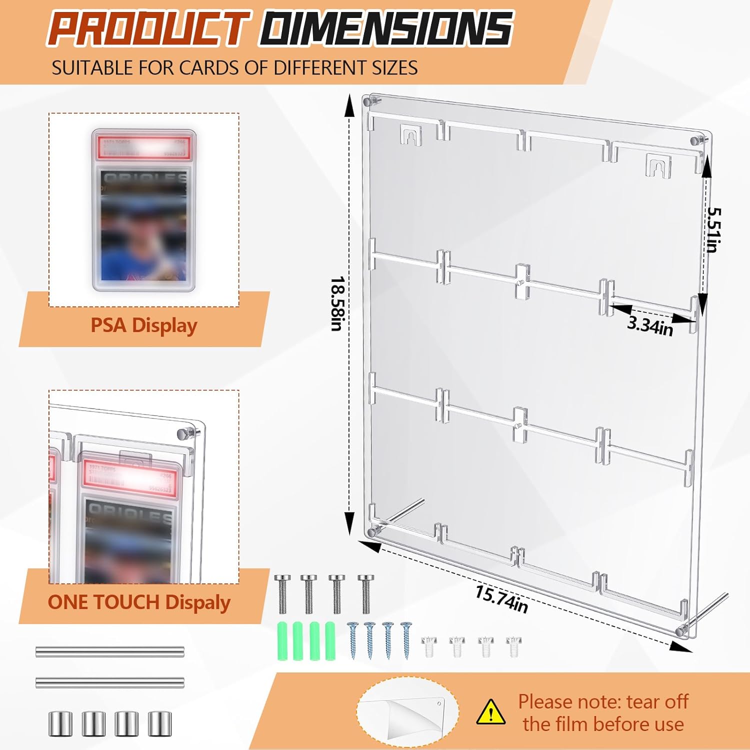 Acrylic PSA Slab Card Display Case 12 Graded Baseball Card Display Frame Clear View UV Protection Sports Wall Cabinet Holder for Wall Mount Desktop Hockey Basketball Football Lover Gift