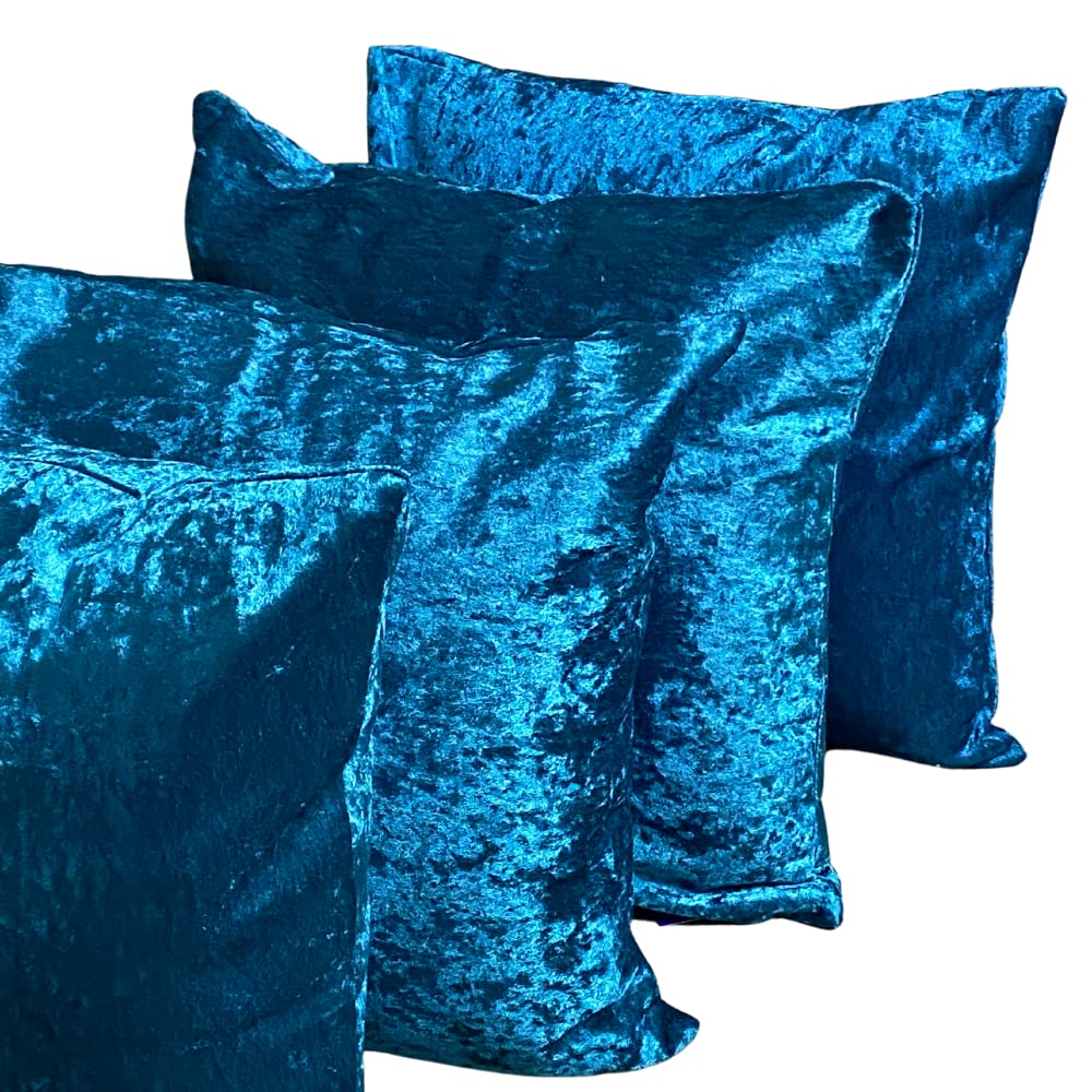Housses de coussin velours 45x45 bleu paon | Déco salon canapé lit