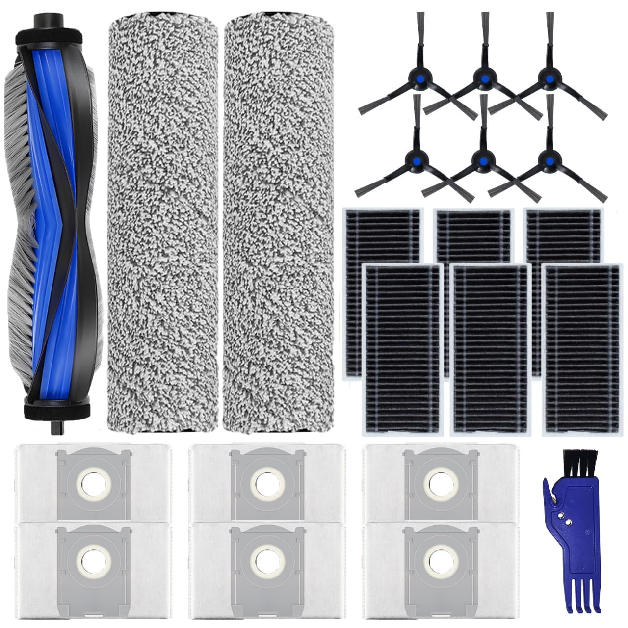 LOVOBO 22 pezzi per Ecovacs Deebot X8 PRO Omni robot aspirapolvere: 1 spazzola principale, 2 cuscinetti per spazzole a rullo, 6 filtri HAPE, 6 sacchetti per la polvere, 6 spazzole laterali