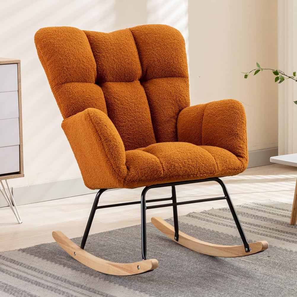 Mecedora mecedora tapizada con respaldo alto y asiento acolchado, ideal para sala de estar, dormitorio u oficina, diseño que ahorra espacio