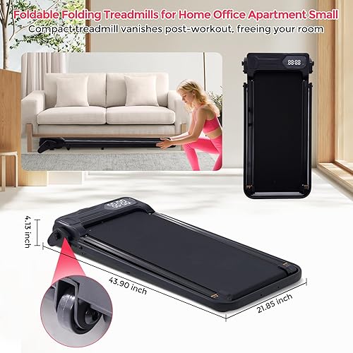 Miniatura 9 de Caminadora compacta con barra de asa, 3.5 HP portátil eléctrica pequeña caminadora con asas para espacios pequeños en el hogar, capacidad de 350