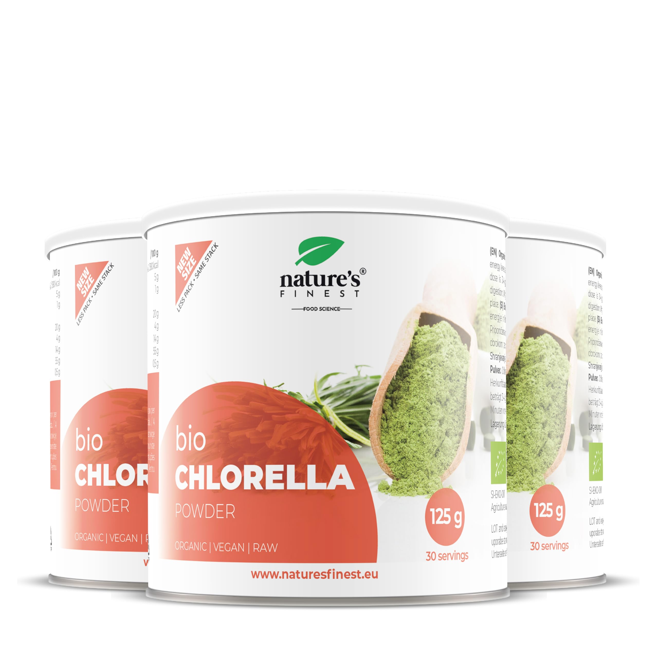 Nature's Finest Clorella Bio in Polvere 375 g (Confezione da 3) | 100% Clorella Biologica - Polvere Fine - Vegano - Senza Additivi