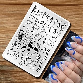 Ondas Swirls Placa de estampagem de unhas abstratas placas de carimbo de unhas linhas de flores geometria tema arte de unhas placa molde de linha francesa molde de arte de unhas estêncil