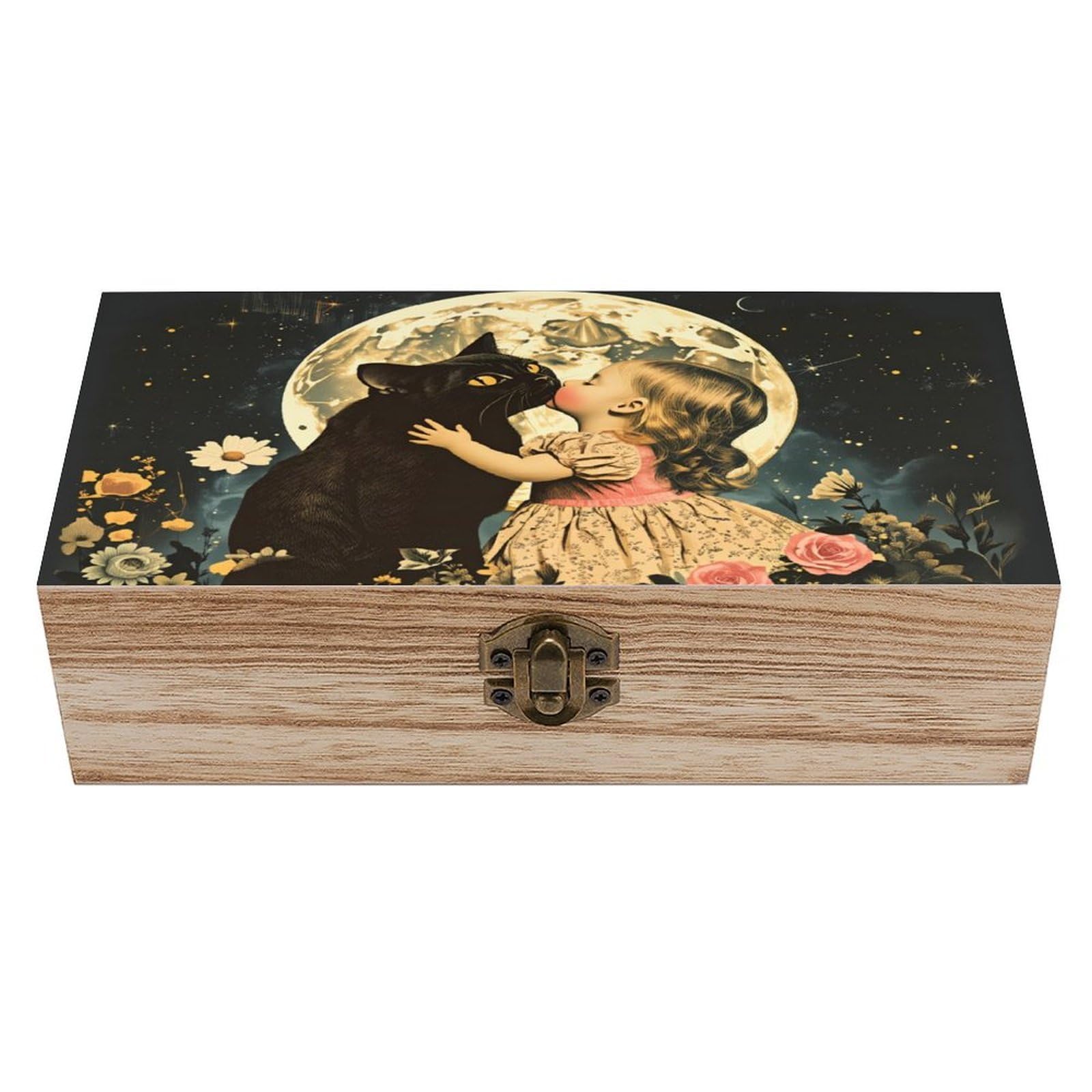asbwuo Light Kiss Cat Vintage Wooden Keepsake Box