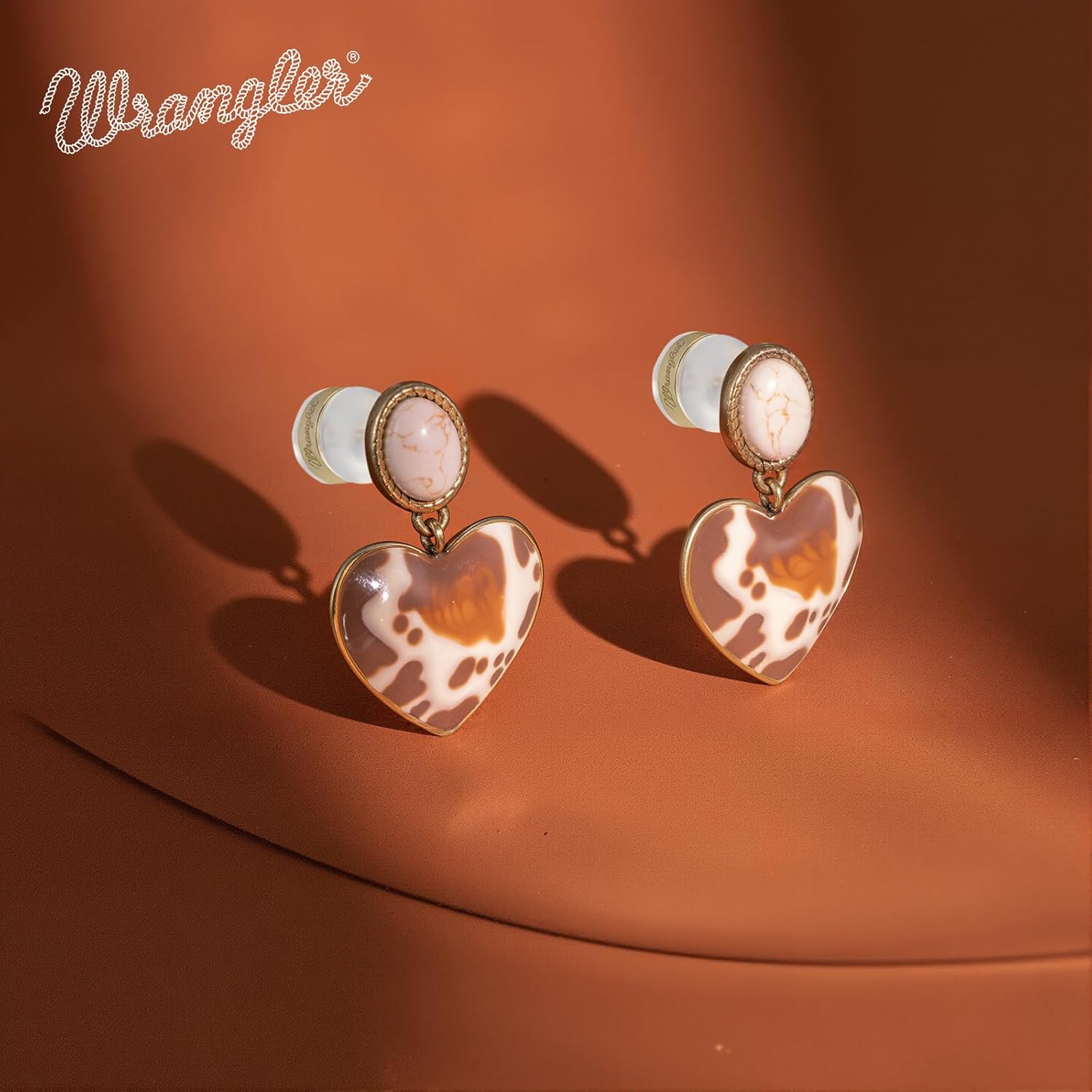 Wrangler Western Heart Drop Dangle Earrings for Women Statement 14k Gold Turquoise Cow Print Cowgirl Trendy Jewelry - Image 4