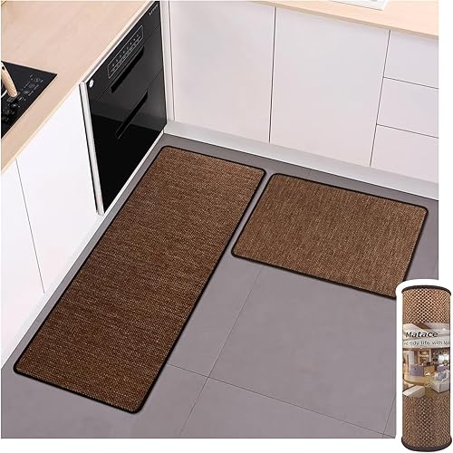 Juego de alfombras de cocina tejidas estilo sisal, 2 unidades (17 x 47 y 17 x 29), estilo granja, superficie no impresa, antideslizante, lavable a