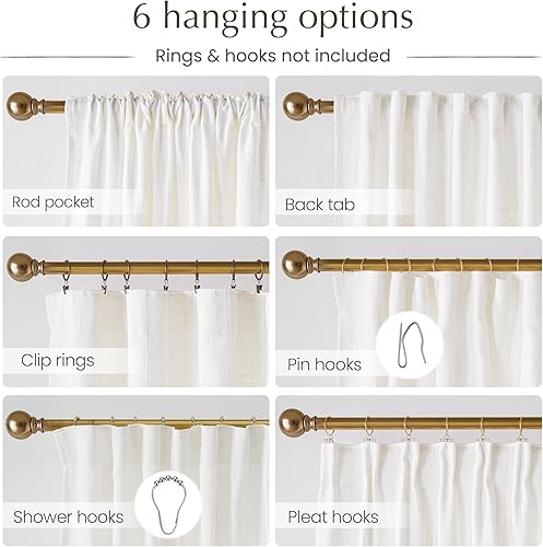 Miniatura 3 de NICETOWN Cortinas de lino natural bohemio de 96 pulgadas de largo, tejido jacquard para privacidad filtrante de luz para dormitoriosala de estar, 52