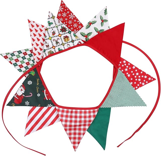 Christmas Pennant Banner, 3.2m 12pcs Large Christmas Elements Bunting Flag for Mantle Fireplace Christmas Wedding Baby Shower Birthday Party Decoration