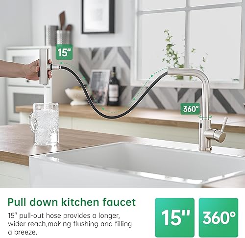 Miniatura 6 de Grifo de cocina sin contacto con sensor de movimiento, manos libres, grifo de fregadero de cocina de una sola manija con rociador extraíble Brusshed