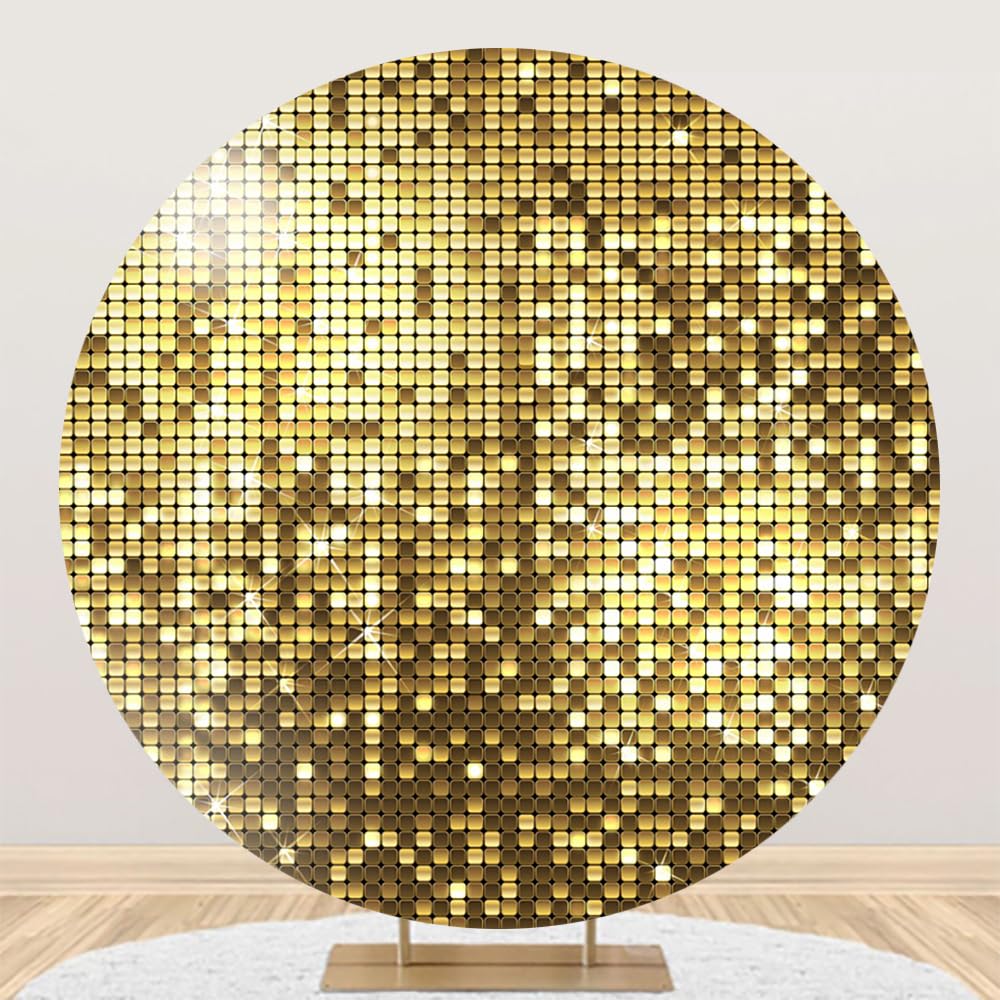 Telón de fondo redondo de lentejuelas doradas de 6.5 pies, cubierta de cumpleaños dorado brillante para niña, dama, celebración, fotografía, telón de fondo para niños