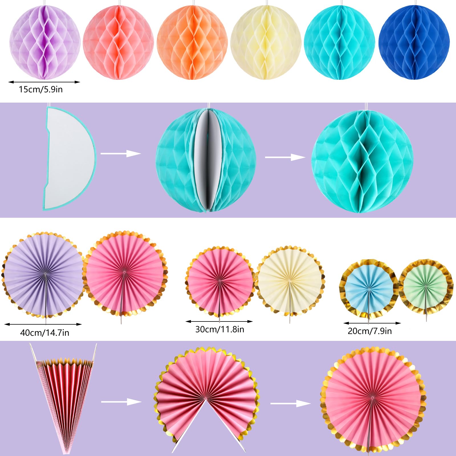 Pastell Geburtstags-Deko-Set – Mit Banner, Wimpelkette, Papierfächern & Pompons, Für Mädchen & Frauen