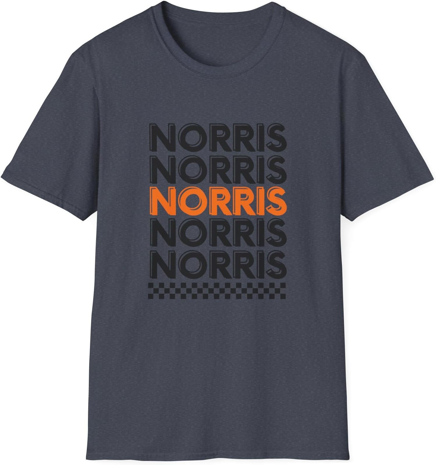 Tribute Artwork Norris Front & Back Print Racing Tee – Repeating Name Graphic, Checkered Flag Print, Apparel for Racing Fans