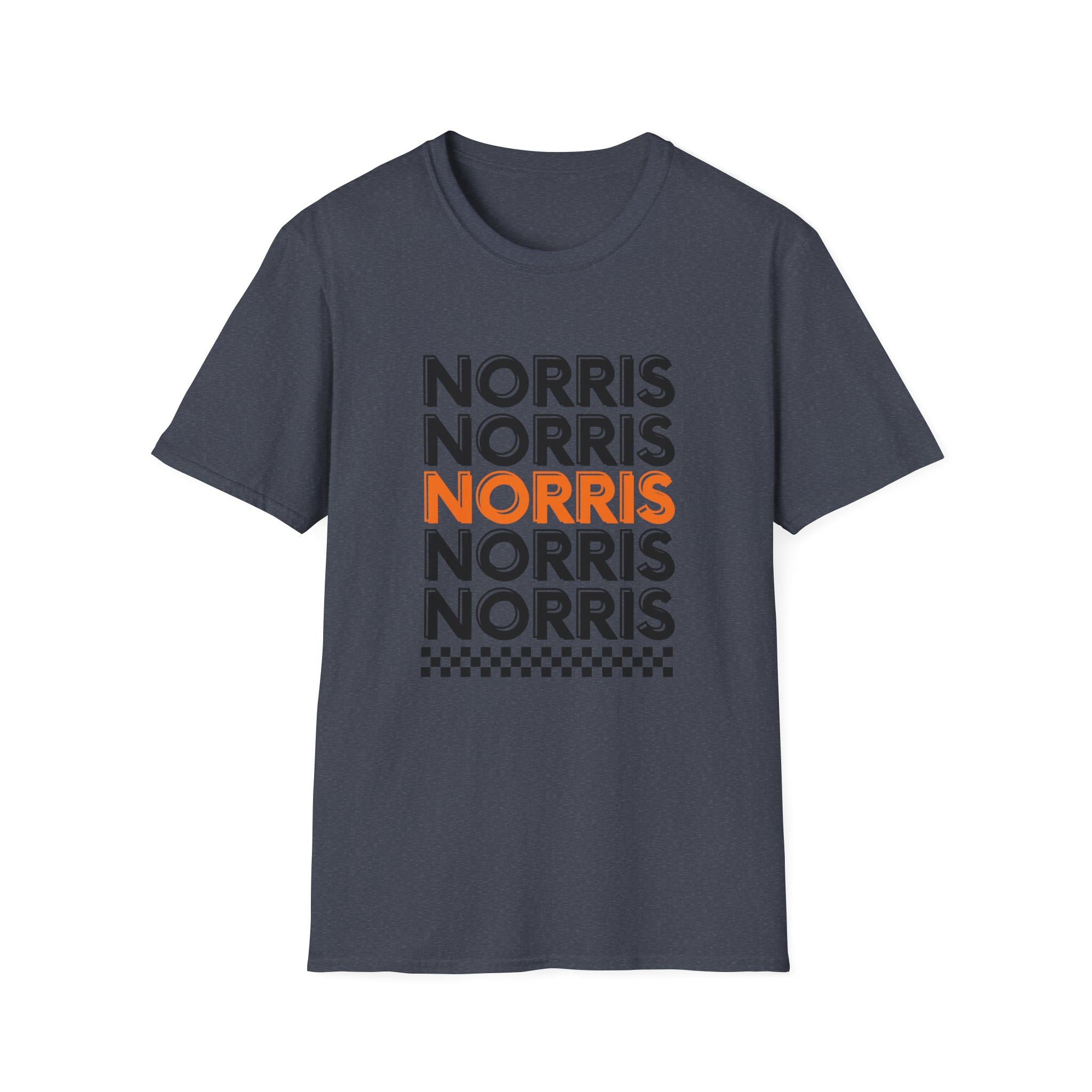 Tribute Artwork Norris Front & Back Print Racing Tee – Repeating Name Graphic, Checkered Flag Print, Apparel for Racing Fans