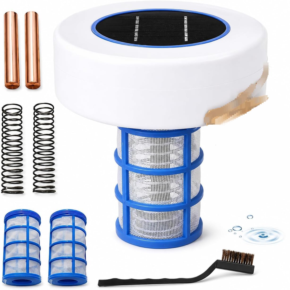Solar Pool Ionizer z miedzianym srebrnym prętem, reduktor chloru do wanny z hydromasażem nad ziemią, zasilany energią słoneczną RGB Light Cleaner, trwały projekt ABS dla fontann stawowych, 80% mniej p