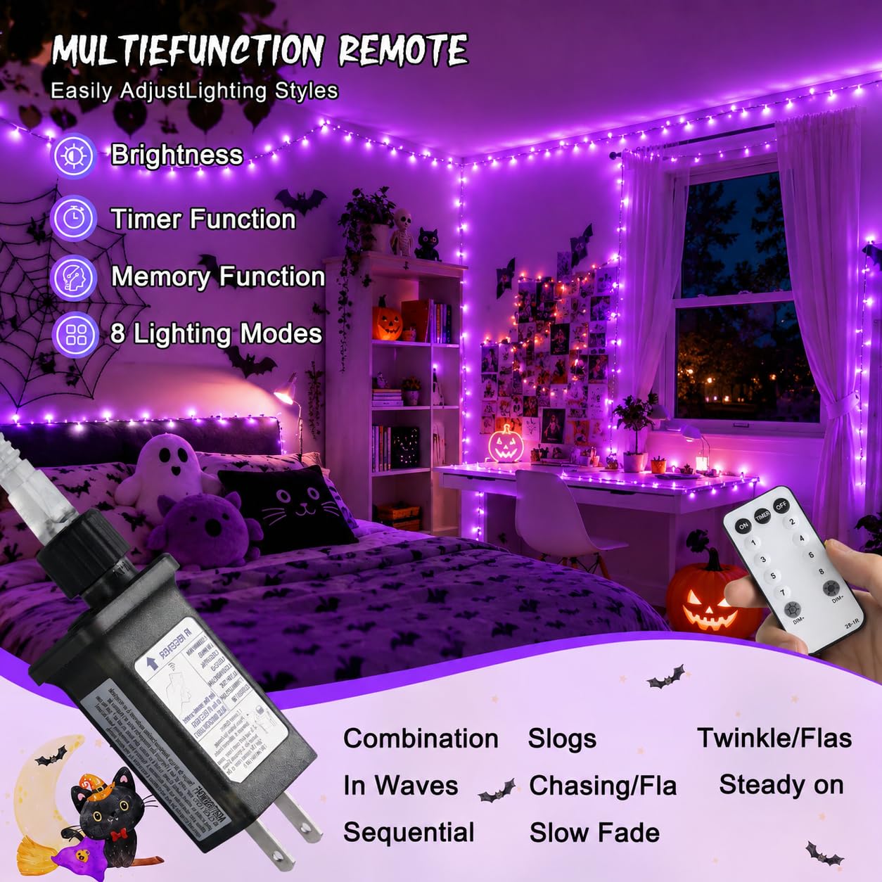 JMEXSUSS 600 LED Purple Christmas Lights Indoor Outdoor Halloween