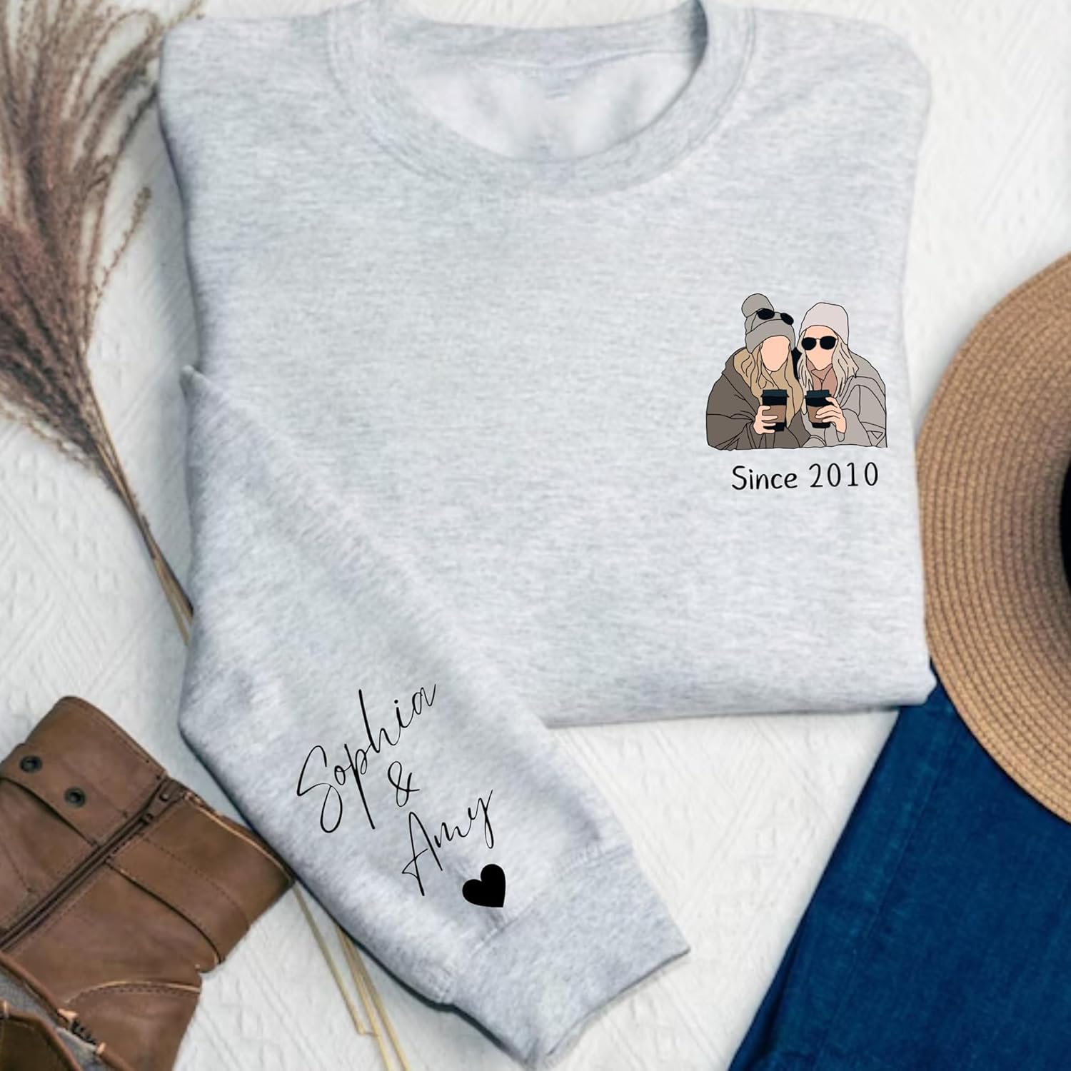 UrbanNEST Custom Bestie Sweatshirt, Personalized Embroidered Hoodie for Best Friend, Galentine’s Day - Image 2