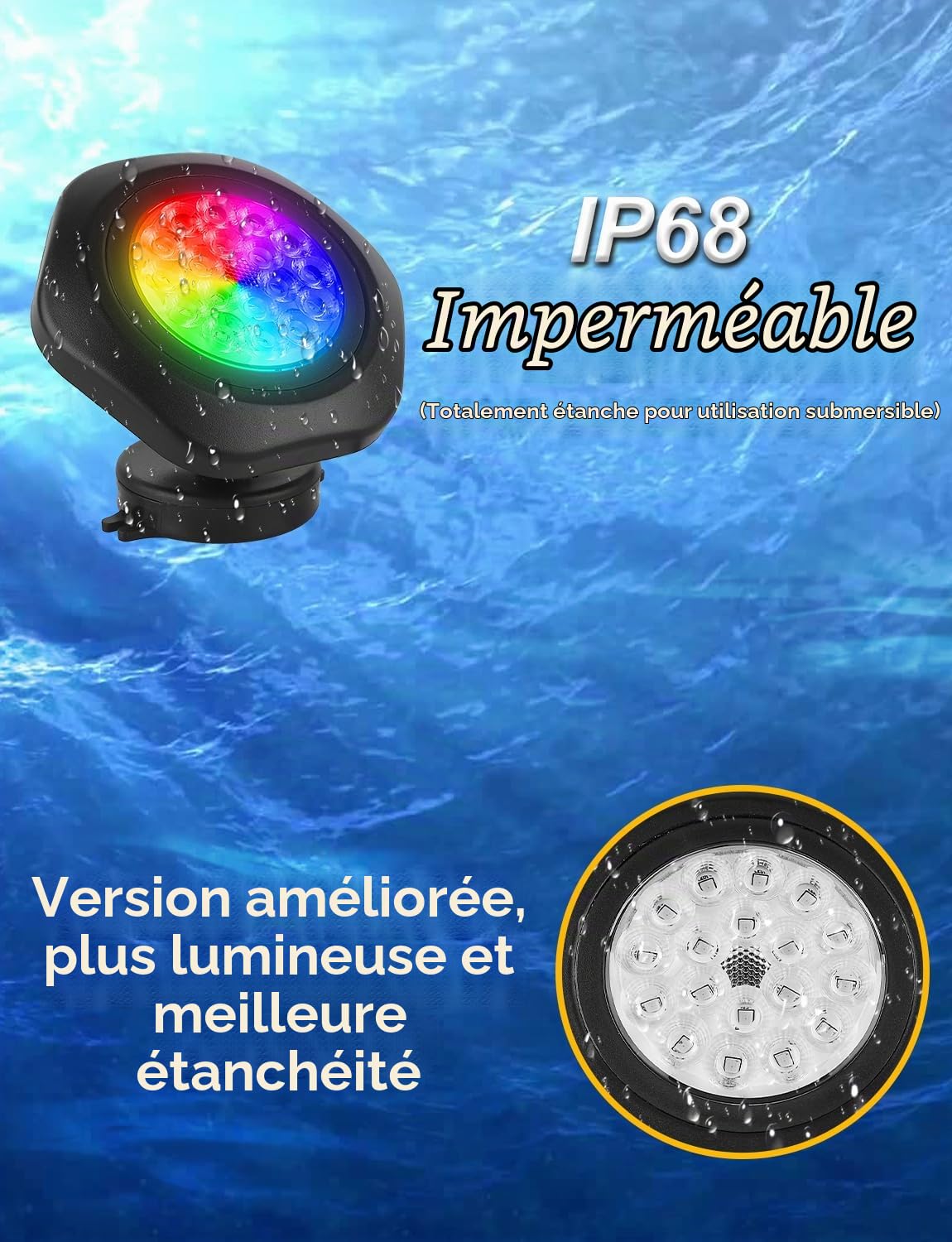 NATPOW Lumières LED Submersible RGB, Projecteurs Lampe spot avec Bluetooth APP Contrôle, IP68 Etanches Eclairage Multicolores pour Aquarium, Jardin, Cour, Piscine, Fontaine 4-en-1